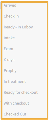 Patient Tracker status menu list with a yellow highlight box around it.